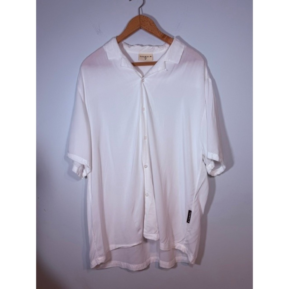 YoungLA 445 Miami Shirt XL White Viscose Camp‎ Collar Short Sleeve
